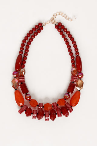 Ketting met grove kralen rood - Maggy