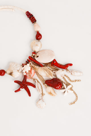 Bedelketting met schelpen beige/rood - Gerry