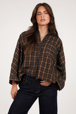 Oversized blouse geruit grijs/bruin - Luca