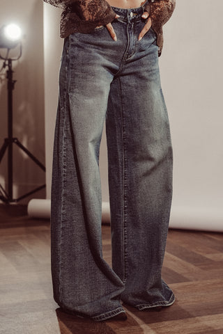 Tall wide leg jeans acid wash blauw - Macy
