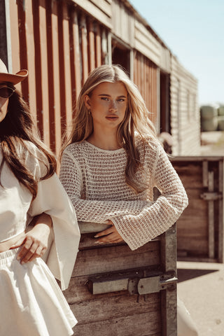 Gehaakte top met lange mouwen beige - Xina