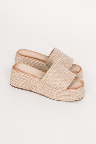 Plateau slippers met raffia zool beige - Felicia