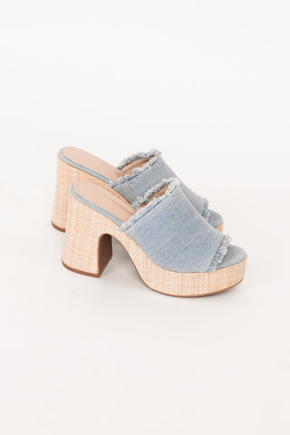 Blokhak met rotan denim blauw - Alma