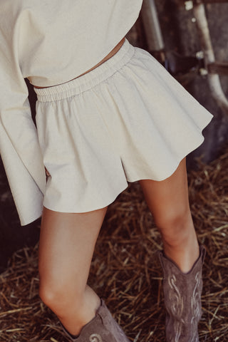 Wijde linnen short beige - Tracy