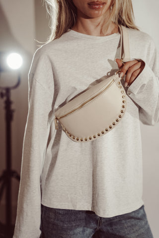 Heuptas leer met studs beige - Lorena