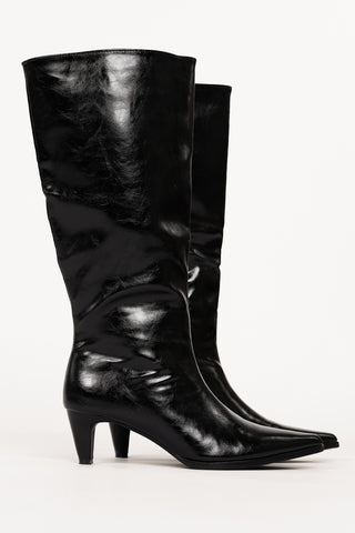 Laarzen met kitten heel lak zwart - Sofia