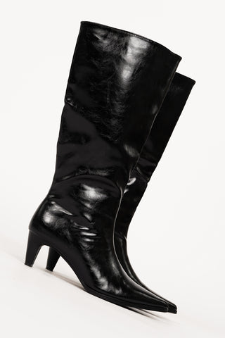 Laarzen met kitten heel lak zwart - Sofia