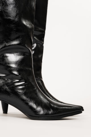 Laarzen met kitten heel lak zwart - Sofia