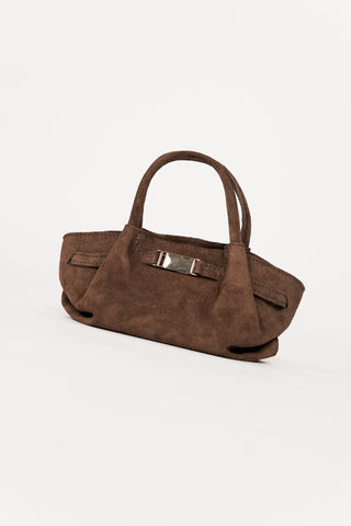 Suede handtas leer met crossbody taupe - Pleun