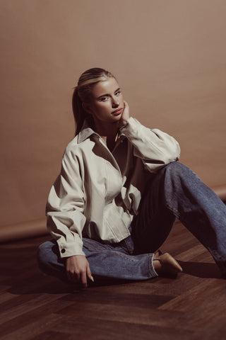 Bomberjack met leatherlook kraag beige - Vienna