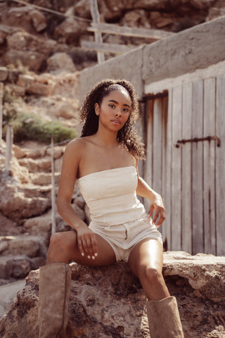 Strapless top denim beige - Nicola