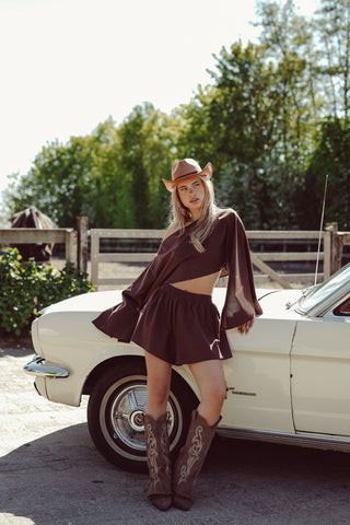 One shoulder linnen top bruin - Milou