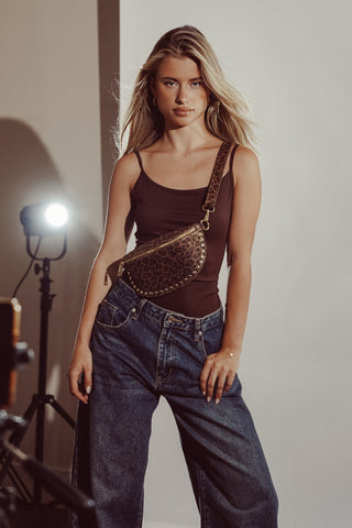Heuptas leer met studs luipaard - Lorena