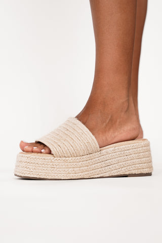 Plateau slippers met raffia zool beige - Felicia