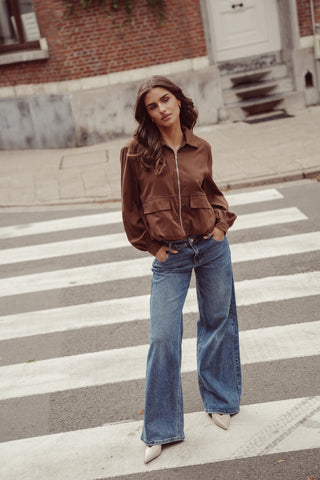 Wide leg jeans low waist donker blauw - Bente