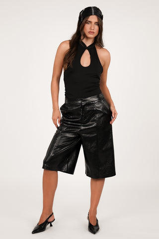 Leatherlook jort zwart - Katie