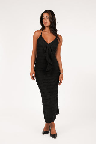 Maxi jurk met ruffle detail zwart - Marya