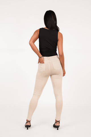 High waist skinny jeans beige - Robby