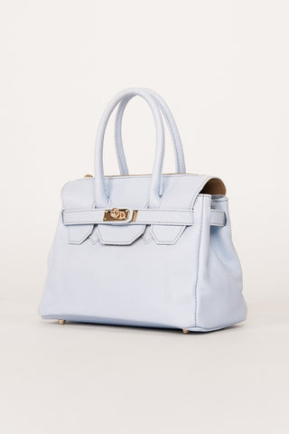 Leren handtas met gouden gesp licht blauw - Mandy