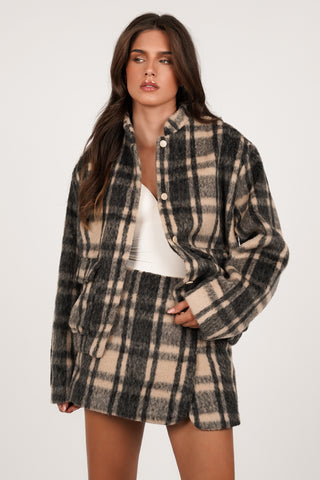 Wool skort checked beige/black - Sjors