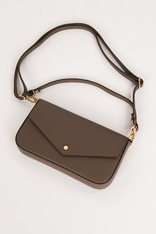 Crossbody tas leer taupe - Brandy