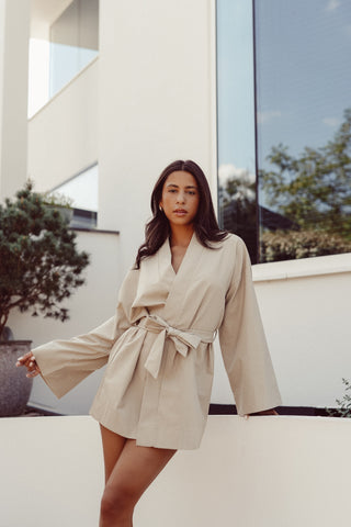 Kimono jurk dames linnen khaki - Ricky