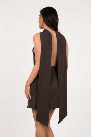 Halter jurkje met sjaal detail bruin - Marlie