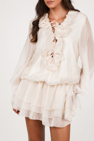 Blouse jurk met rozen beige - Heaven