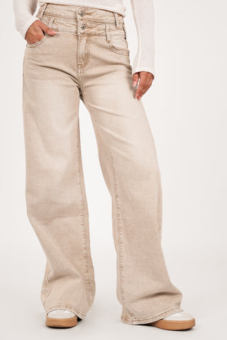 Straight leg jeans dubbele taille beige - Mason