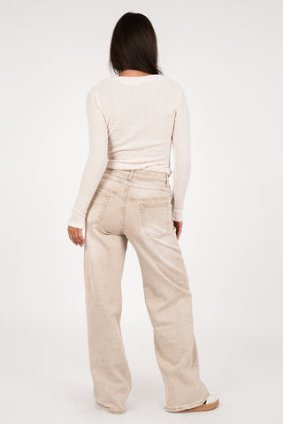 Straight leg jeans dubbele taille beige - Mason