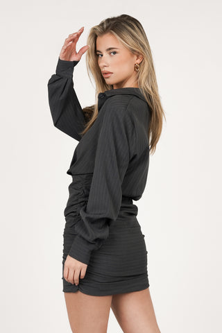 Blouse jurk krijtstreep grijs - Quinn