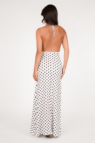 Maxi jurk halter met kant wit/bruin - Divine