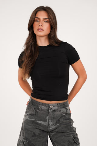 T-shirt stretch korte mouw zwart - Sammy