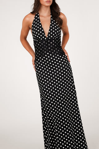 Maxi jurk halter met kant zwart/wit - Divine