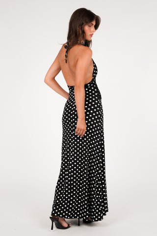 Maxi jurk halter met kant zwart/wit - Divine