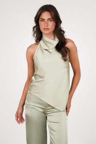 Halter top satijn groen - Moos