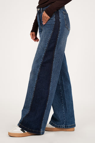 Petite straight leg jeans double denim blauw - Cleo