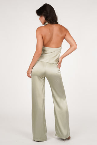 Satijnen broek straight leg groen - Sascha