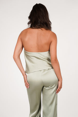 Halter top satijn groen - Moos