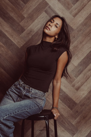 Basic top met korte mouw bruin - Indy