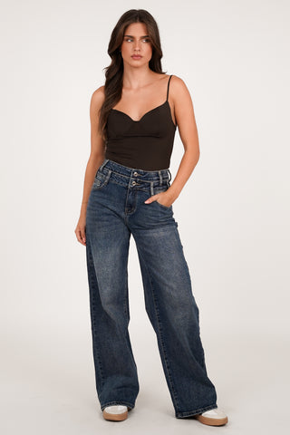 Straight leg jeans dubbele taille blauw - Mason