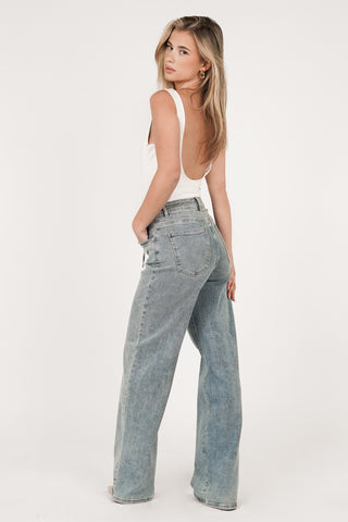 Straight leg jeans met lace up blauw - Charlie