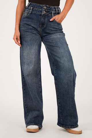 Straight leg jeans dubbele taille blauw - Mason