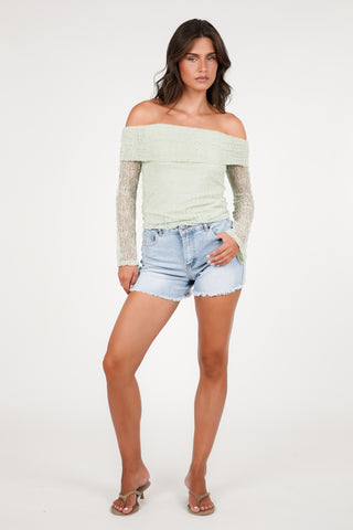 Kanten top off shoulder mint groen - Nanny