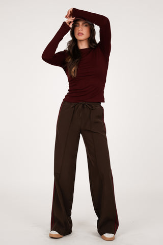 Jogger pantalon streep bruin/bordeaux - Emily