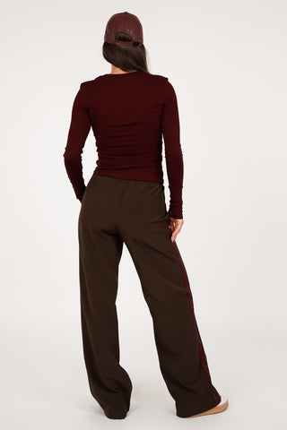 Jogger pantalon streep bruin/bordeaux - Emily