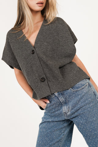 Oversized wollen gilet met knopen grijs - Rosie