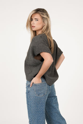 Oversized wollen gilet met knopen grijs - Rosie