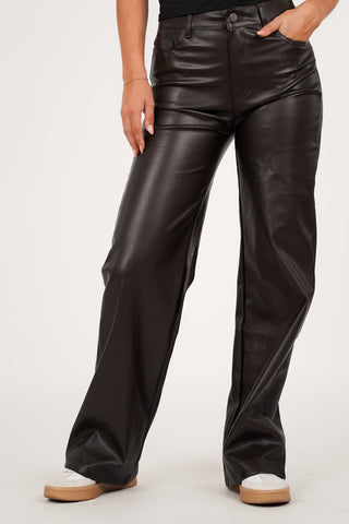Leatherlook broek bruin - Jara