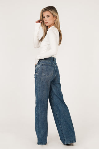 Straight leg jeans met dubbele taille donker blauw - Missy